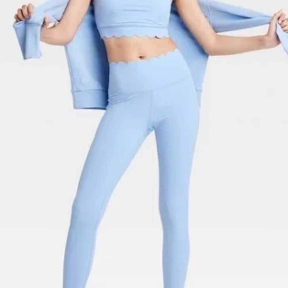 NWT Size S Light Blue Scallop Detail High Rise Stretch Leggings - Picture 12 of 12